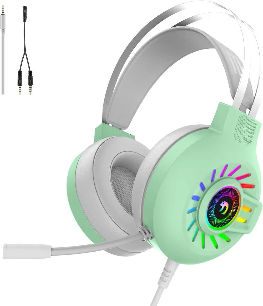 PS4 Headset Xbox One Gaming 3.5mm Stereo Wired Over-Head Rainbow Backlit Green